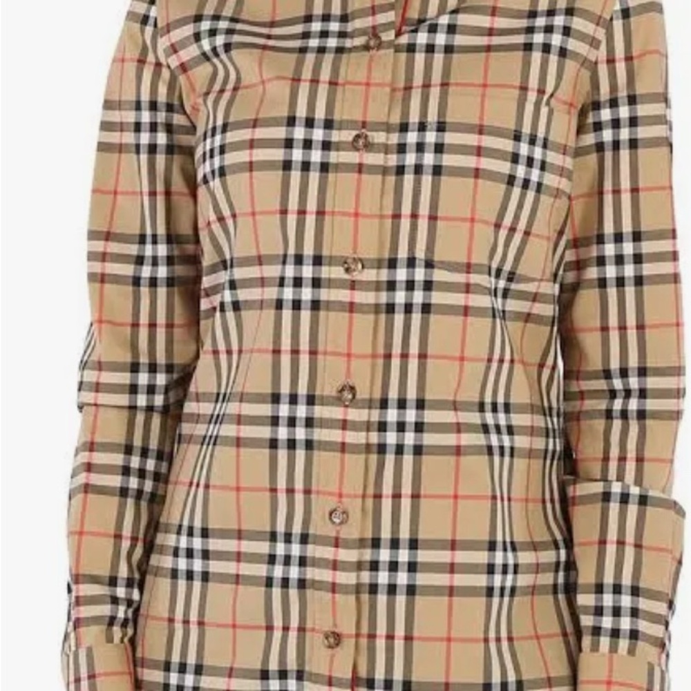 Burberry Tan Notched Collar Button Down Shirt